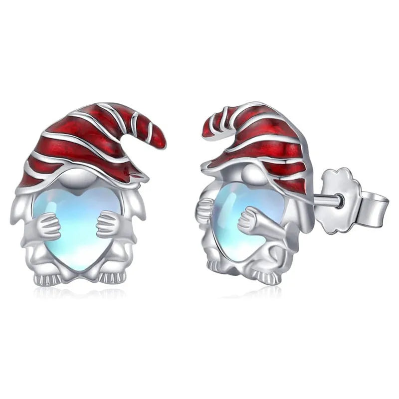 Women's heart-shaped Santa Claus design earrings with electroplated white gold colour finish