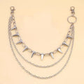 Silver metal punk pants chain with double layer and rivet details, 115cm long