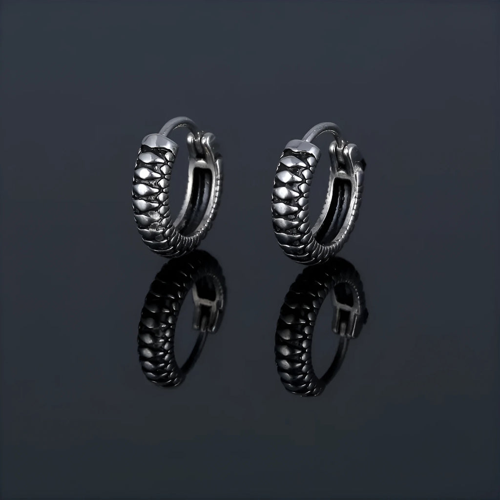 Geometric round retro twist earrings with striped patterns in silver titanium steel