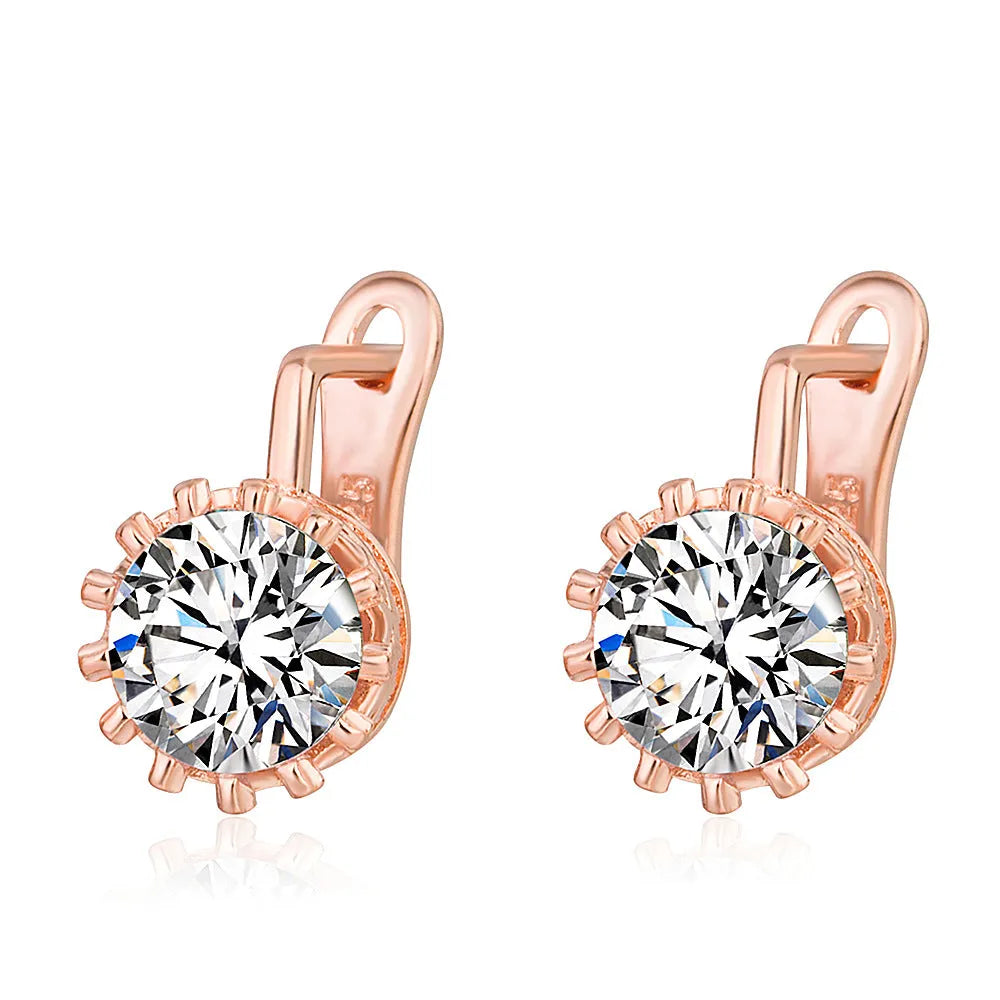 Korean retro crown-shaped ear clips with white diamond accents in rose gold or white gold colour