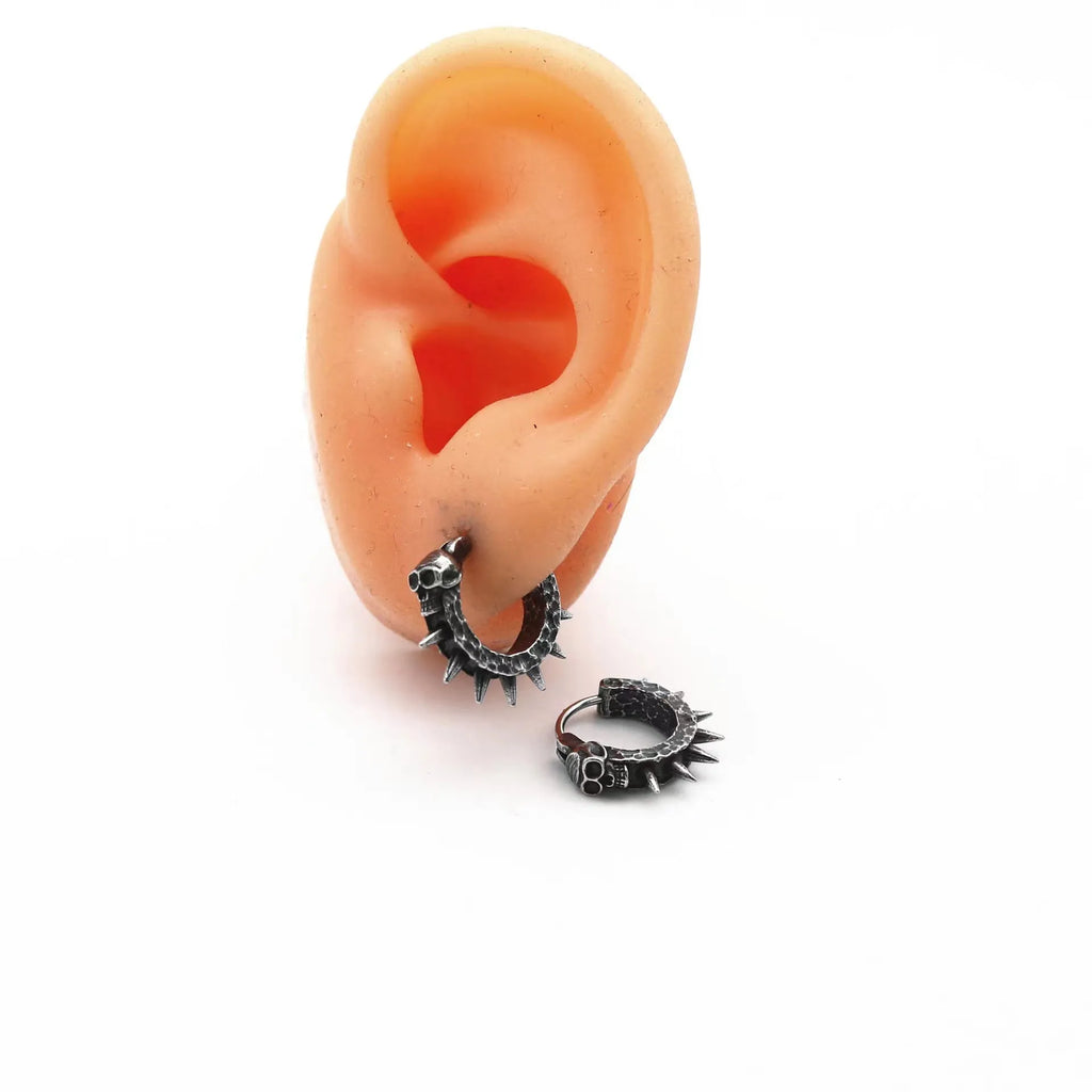Geometric black alloy motorcycle earrings for punk fashion