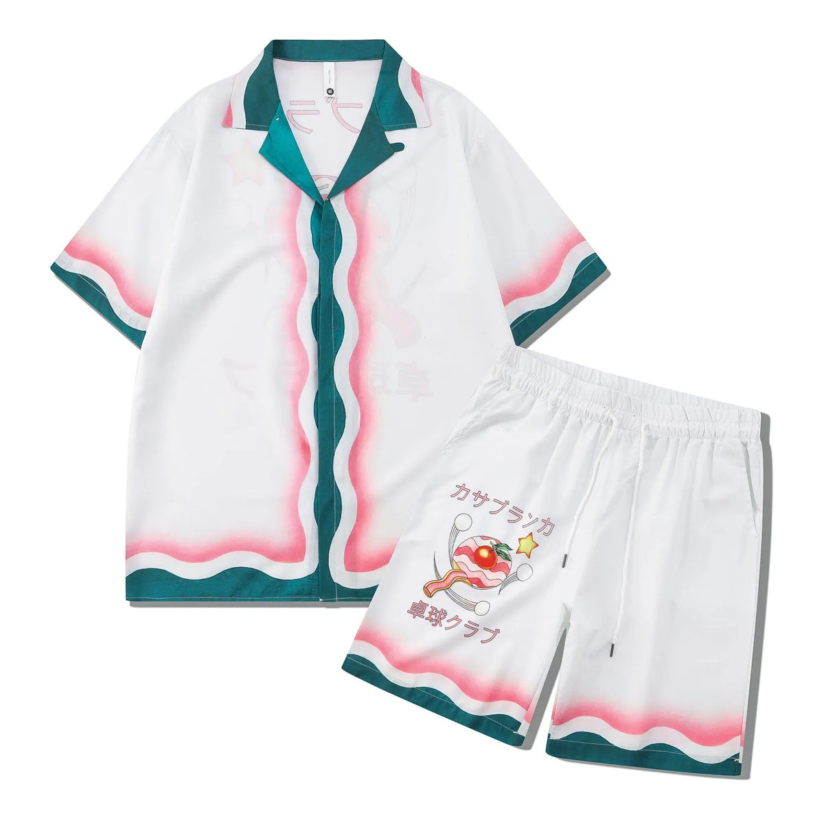 Beach outfit set with plaid printed shirt and matching trousers for teenagers in polyester fabric
