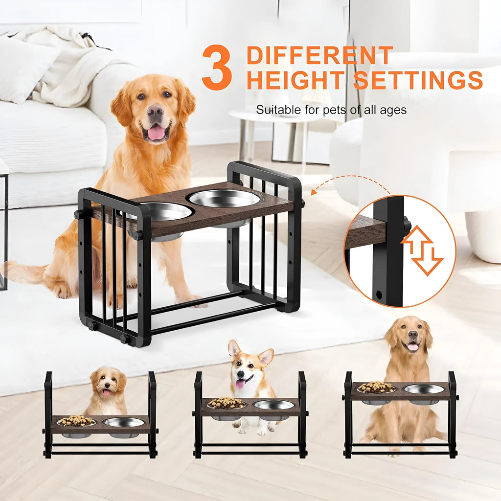 Black wooden dog bowl bracket 37x23cm with non-slip base for feeding station