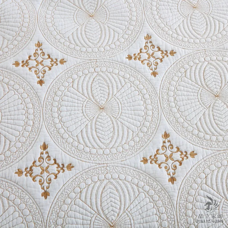 European-style embroidered cotton bed cover set with two pillowcases for 1.8m beds