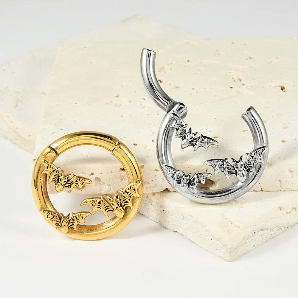 Stainless steel geometric totem pattern earrings with electroplated finish in silver tone