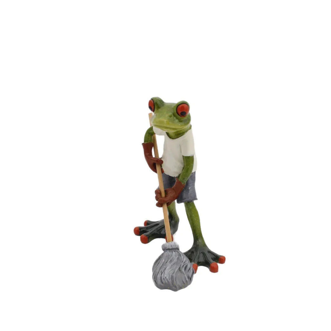 Pastoral style synthetic resin frog decoration figurine for home shelf display.