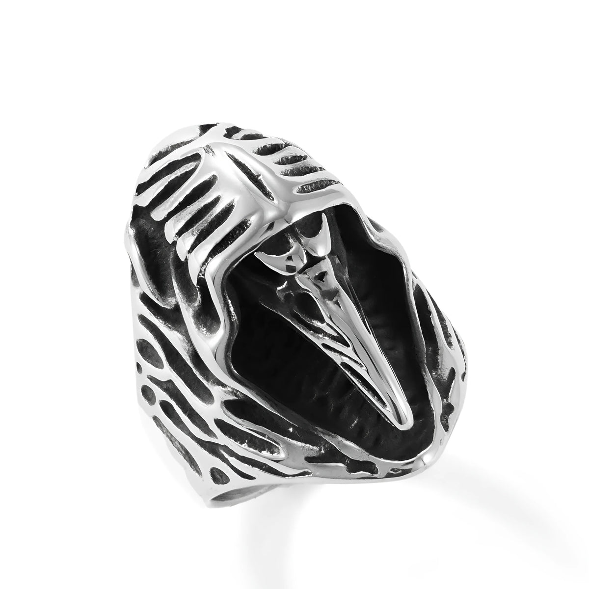 Geometric crow design stainless steel punk ring in retro style with titanium steel construction