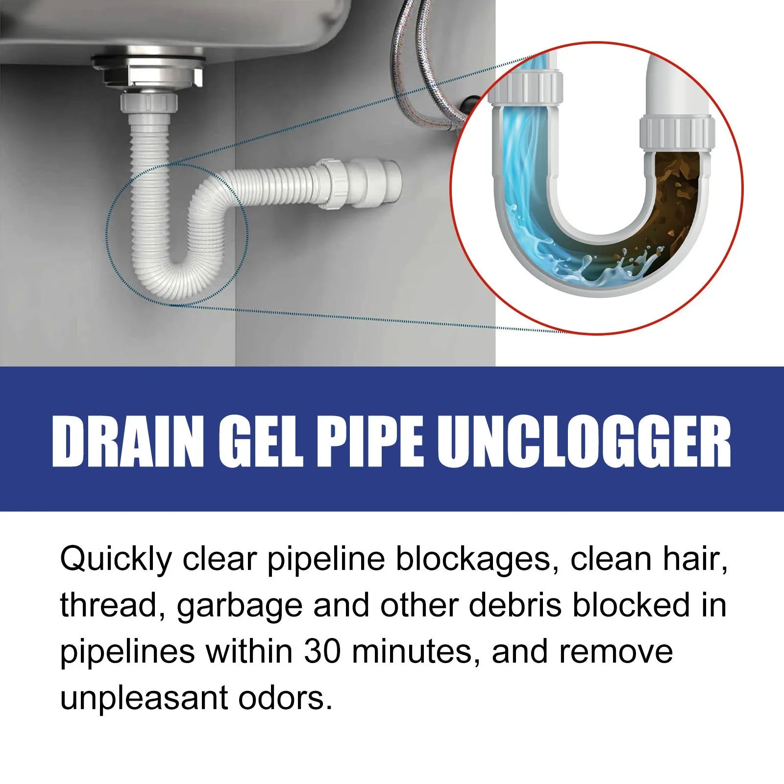 100g bottle of pipe dredge agent for unclogging sinks and toilets.