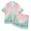 Beach outfit set with plaid printed shirt and matching trousers for teenagers in polyester fabric