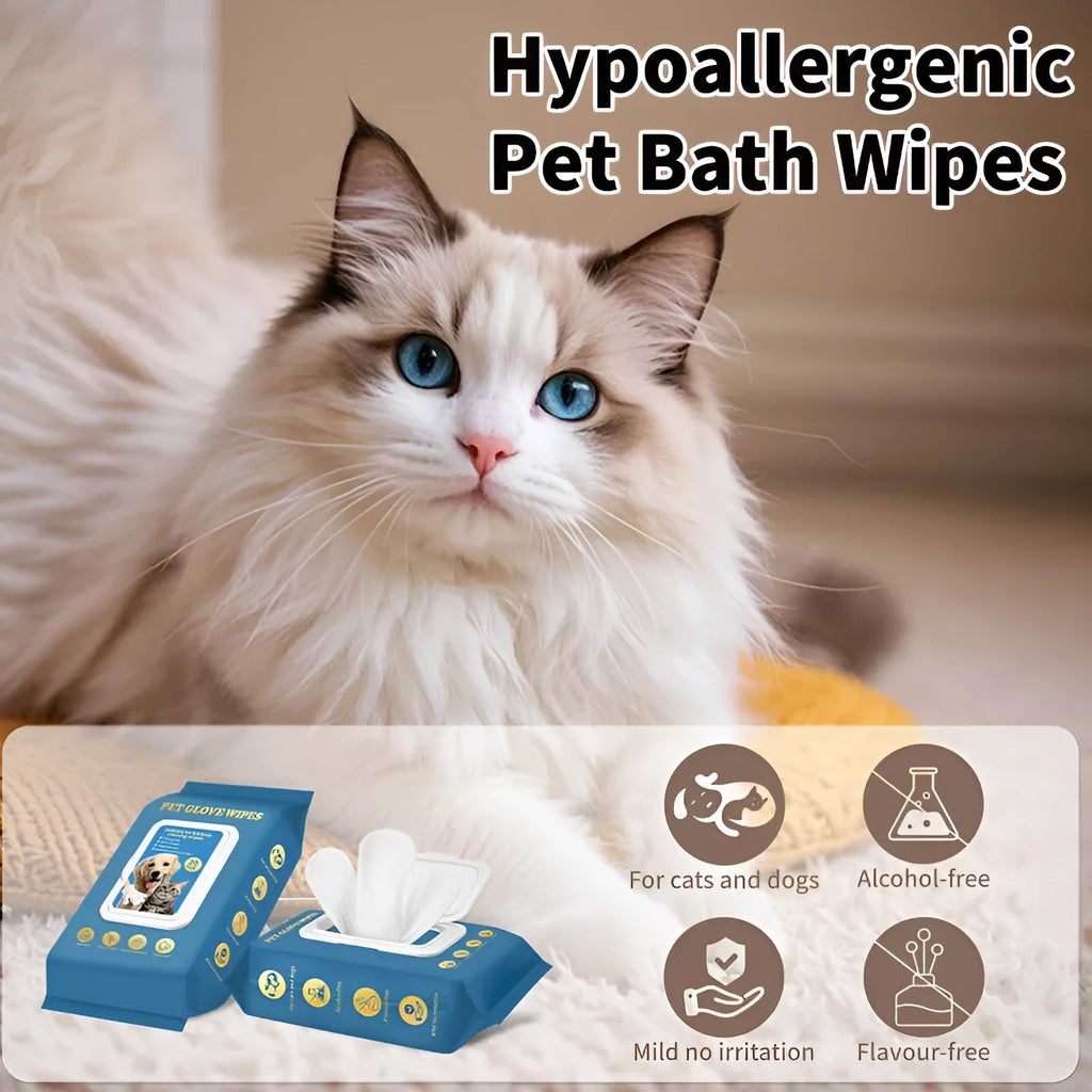 Pack of disposable plastic gloves for pet bathing and cleaning tasks.