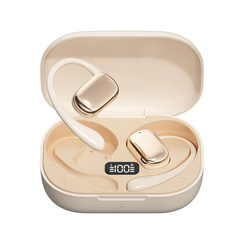 Creative ear-mounted Bluetooth headphones with digital display screen in black colour