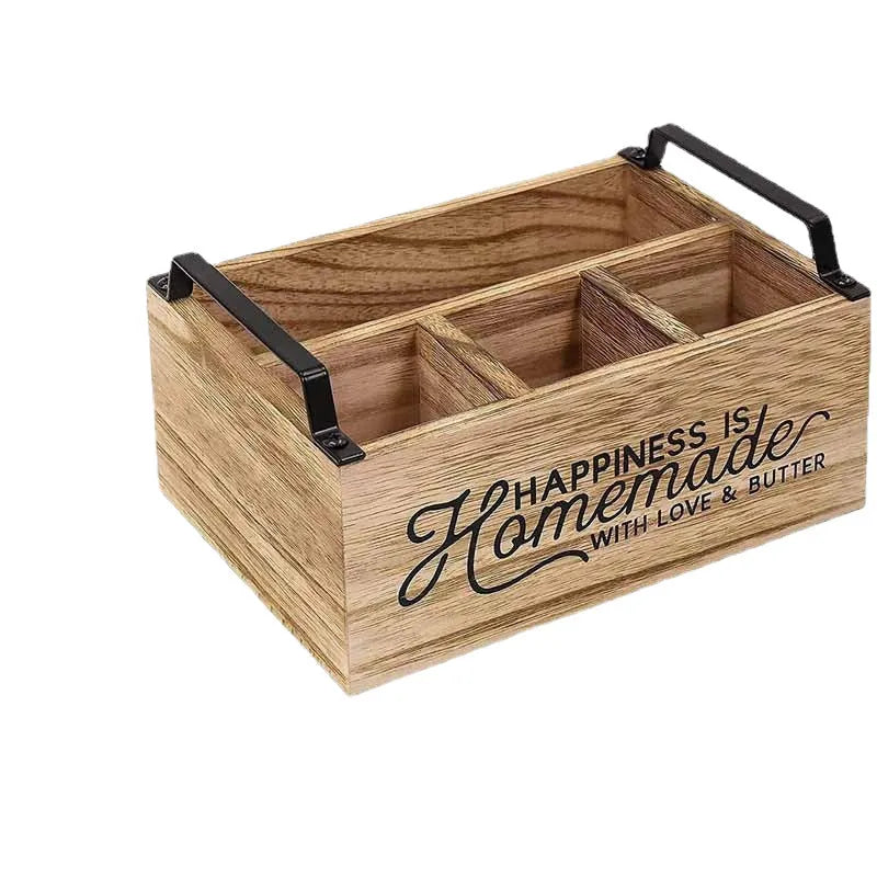 Wooden kitchen storage box with grid compartments in modern minimalist style