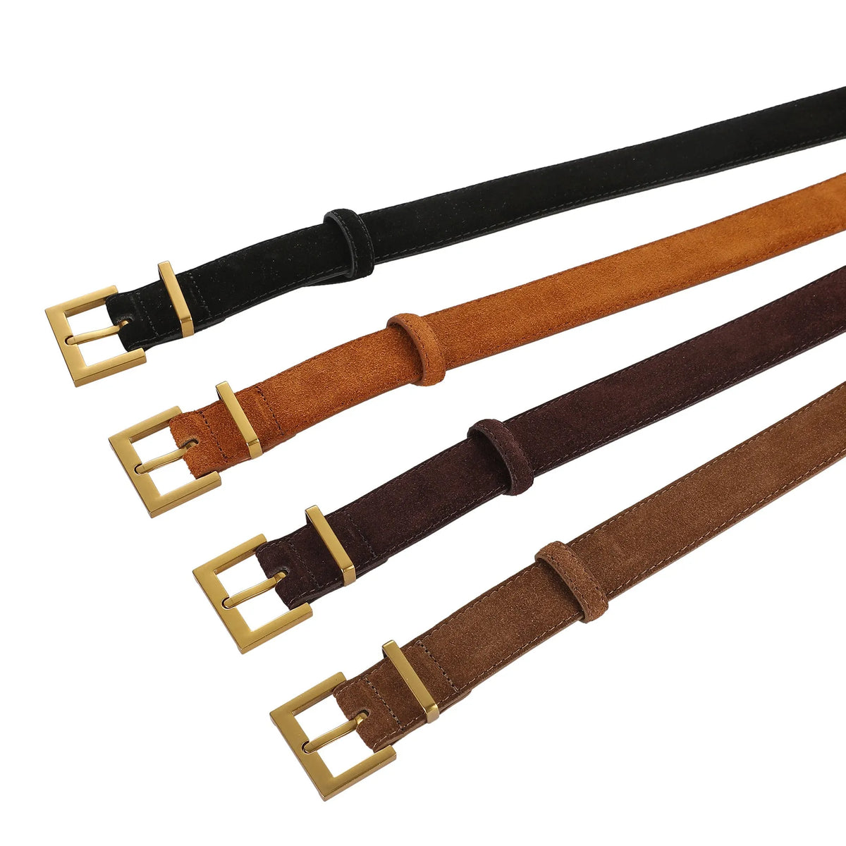 Ladies leather belt with quadrilateral pin buckle in black colour for dresses and coats