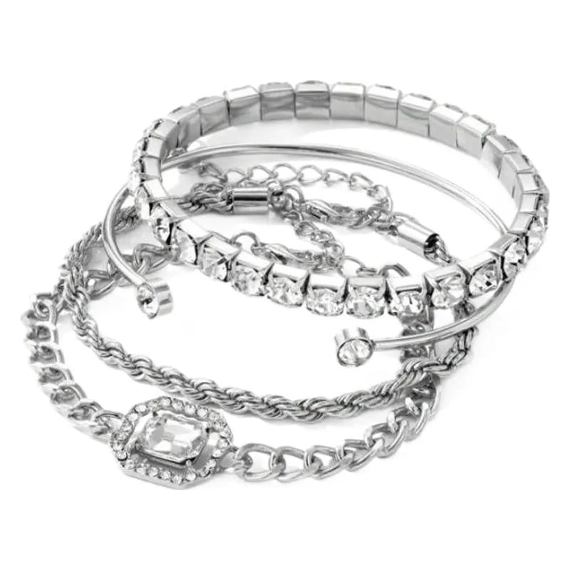 Women's geometric retro alloy jewellery set with square diamonds and metal chain design