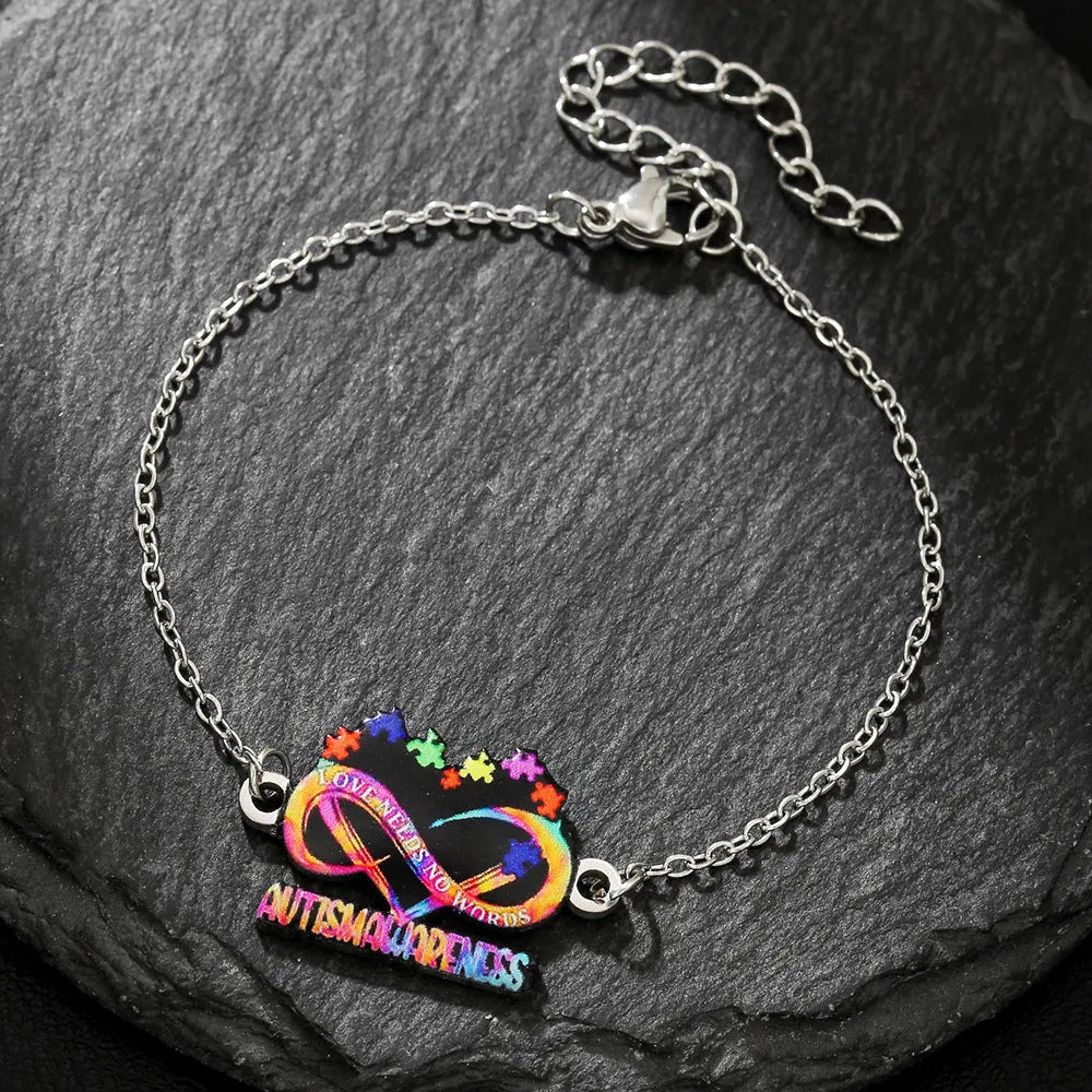 Stainless steel friendship necklace and bracelet set with colour printed inspirational designs