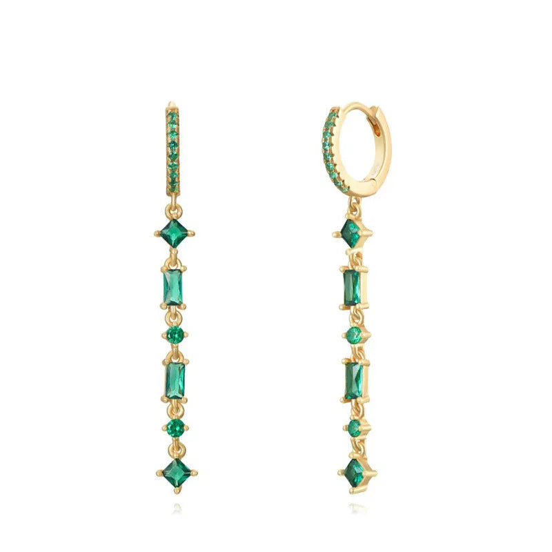 Gold plated geometric U-shaped ear clip earrings with micro-inlaid colourful zircon stones