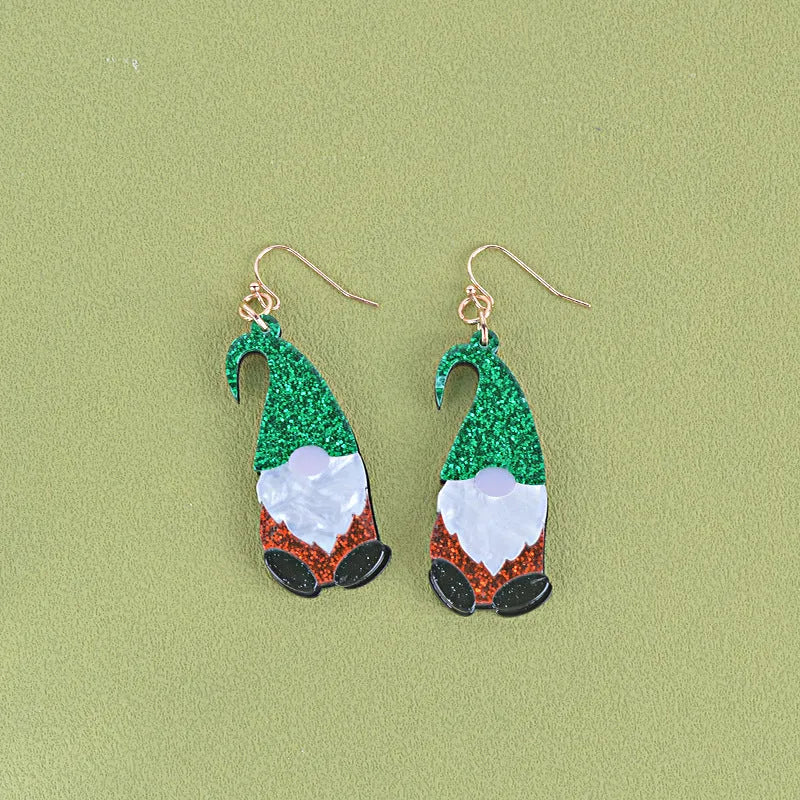 Santa Claus acrylic fashion earrings with cartoon character design in red and green colour options