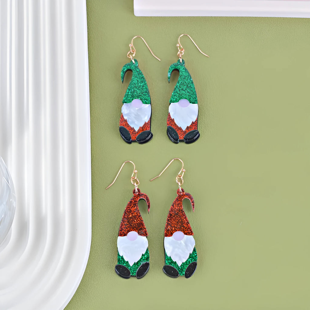 Santa Claus acrylic fashion earrings with cartoon character design in red and green colour options