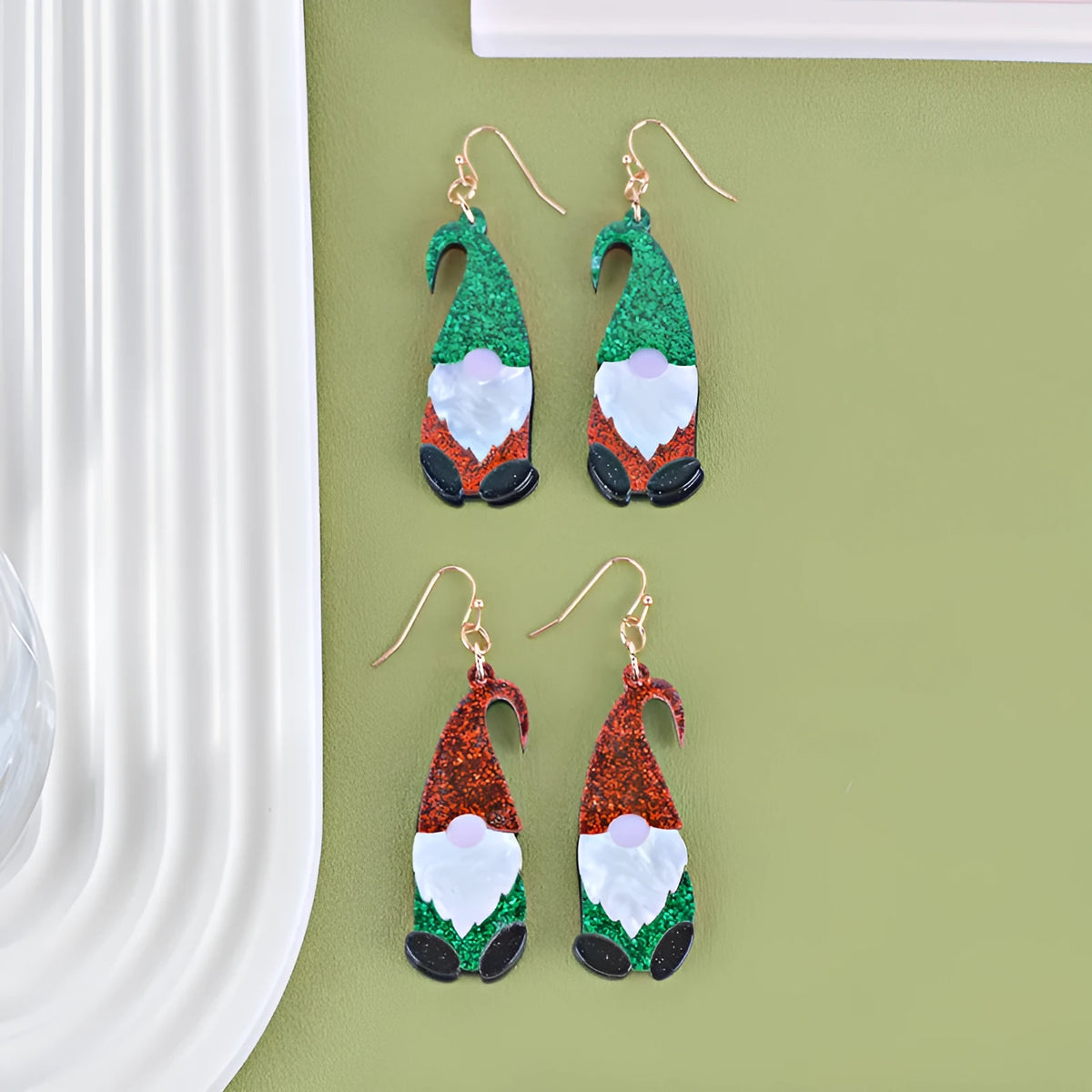 Santa Claus acrylic fashion earrings with cartoon character design in red and green colour options