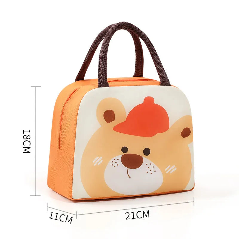 Cartoon insulated lunch box bag with thick aluminium foil insulation in orange bear design