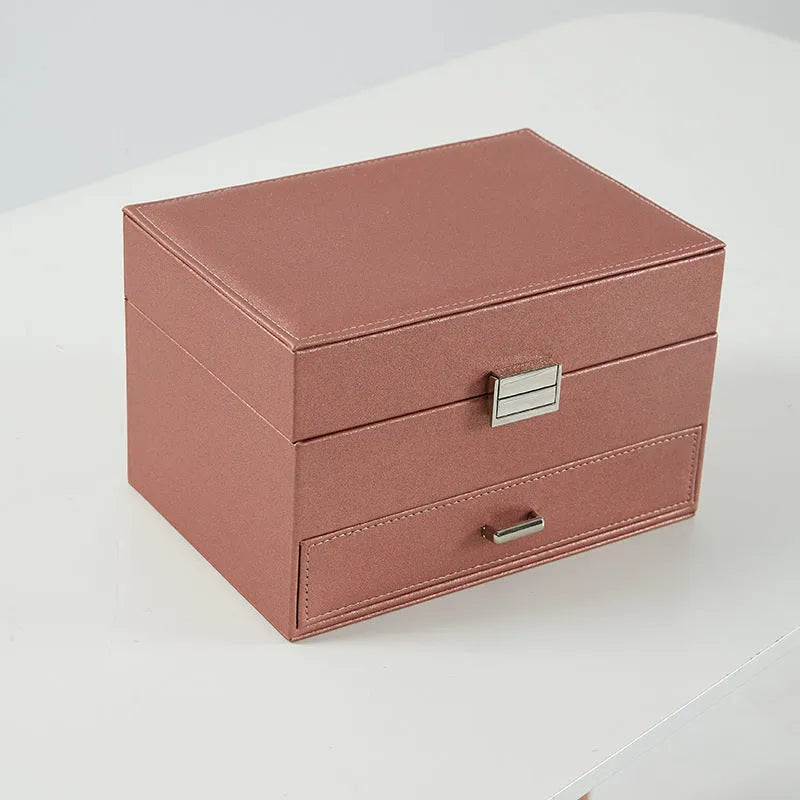 PU leather hard case jewellery storage box in beige, black, pink or rose gold colours