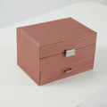 PU leather hard case jewellery storage box in beige, black, pink or rose gold colours