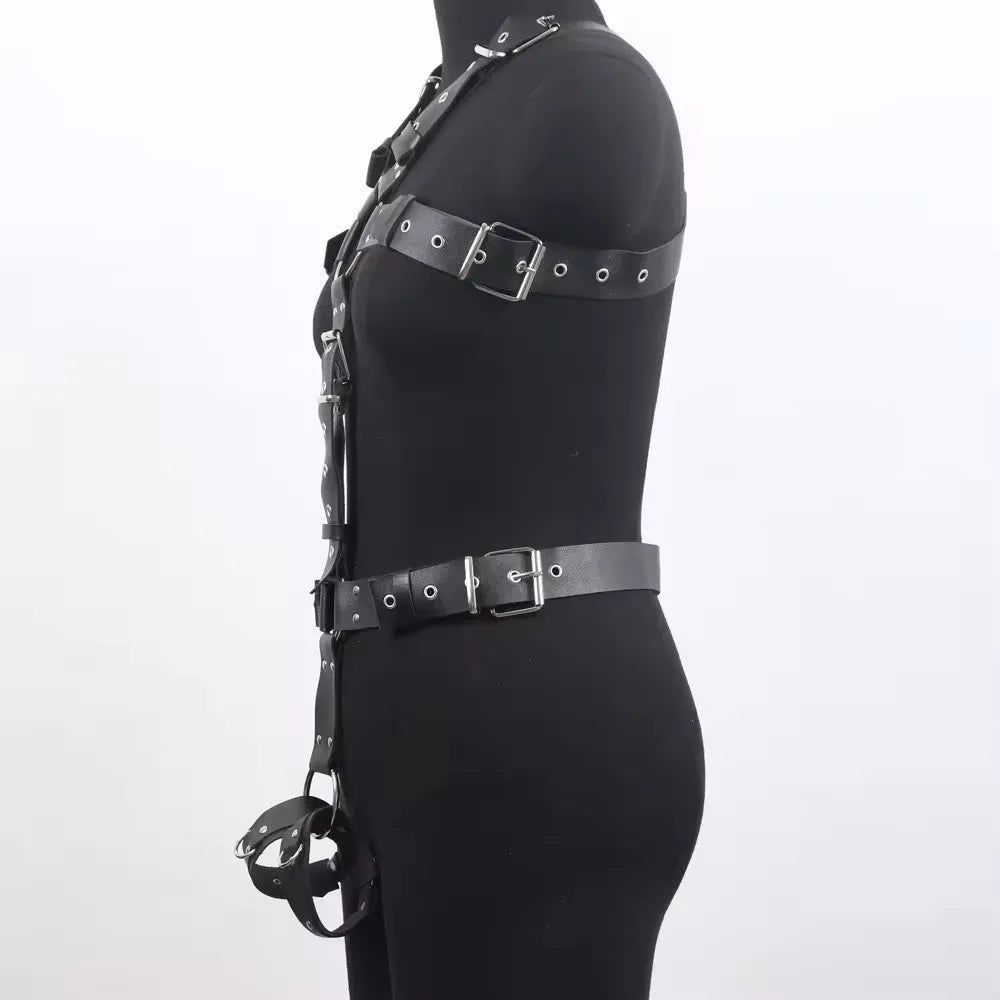Black patent leather bustier shapewear with a thin width and pin buckle closure.