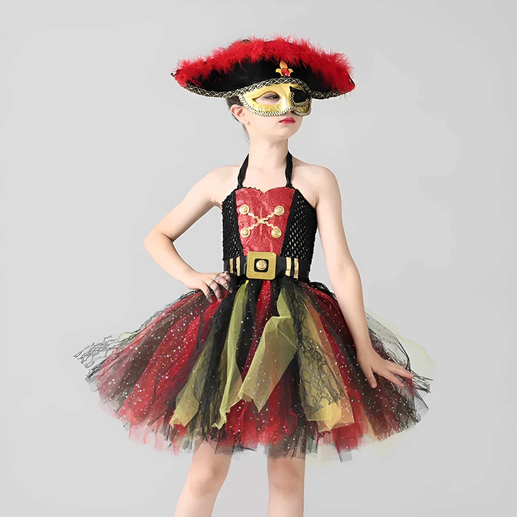 Girls pirate costume dress with sequin decoration and mesh sleeves for Halloween