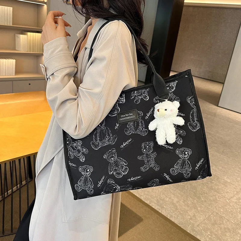 Women's canvas tote bag with diamond pattern in black or white colour options