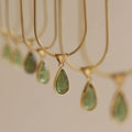 Retro water drop necklace in blue or green colours with snake bone chain