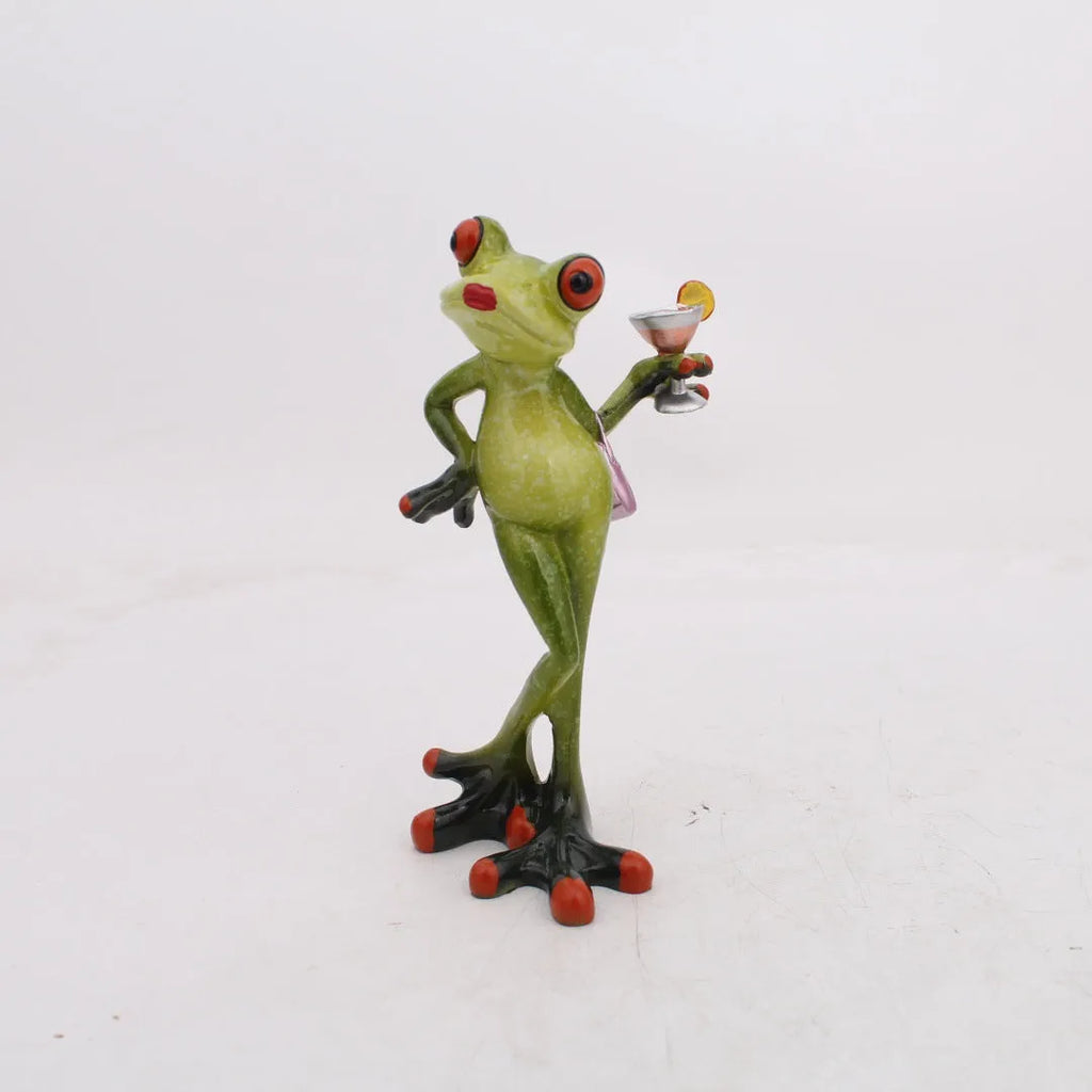 Pastoral style synthetic resin frog decoration figurine for home shelf display.