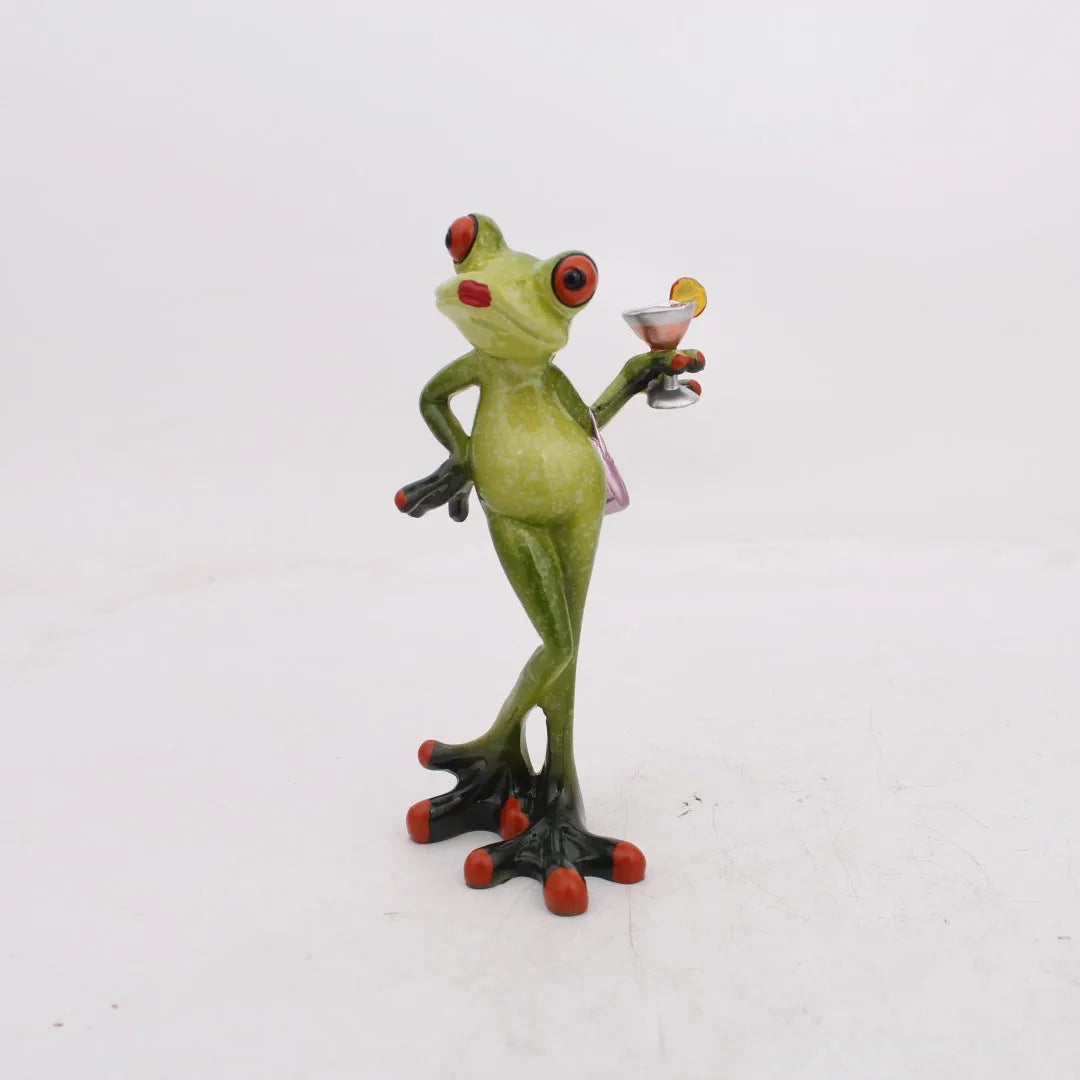 Pastoral style synthetic resin frog decoration figurine for home shelf display.