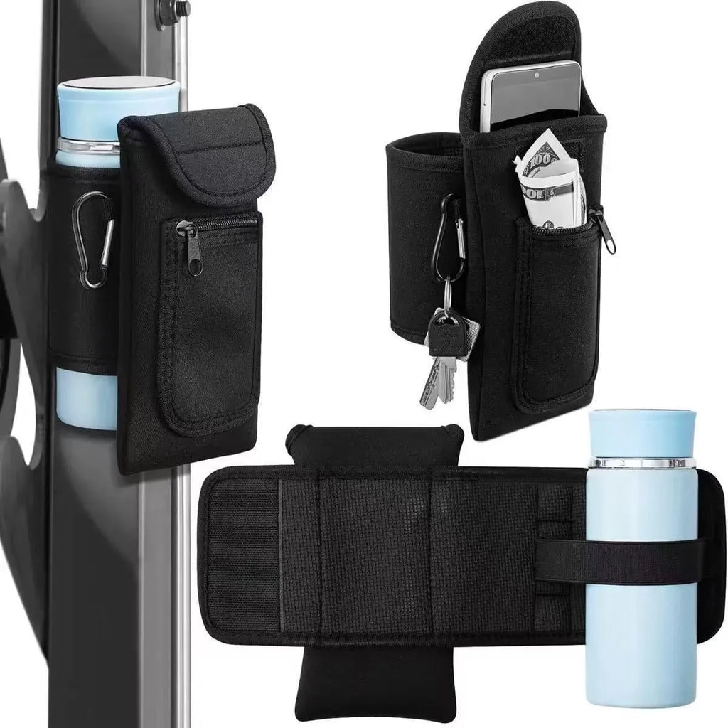 Fitness magnetic cup sleeve for large bottles in beige colour with carabiner clip fastening.