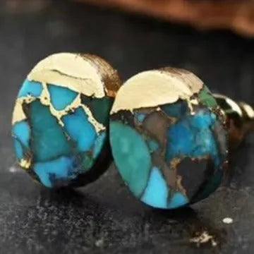 Natural stone bohemian style stud earrings with irregular-cut ER1031 colour stones
