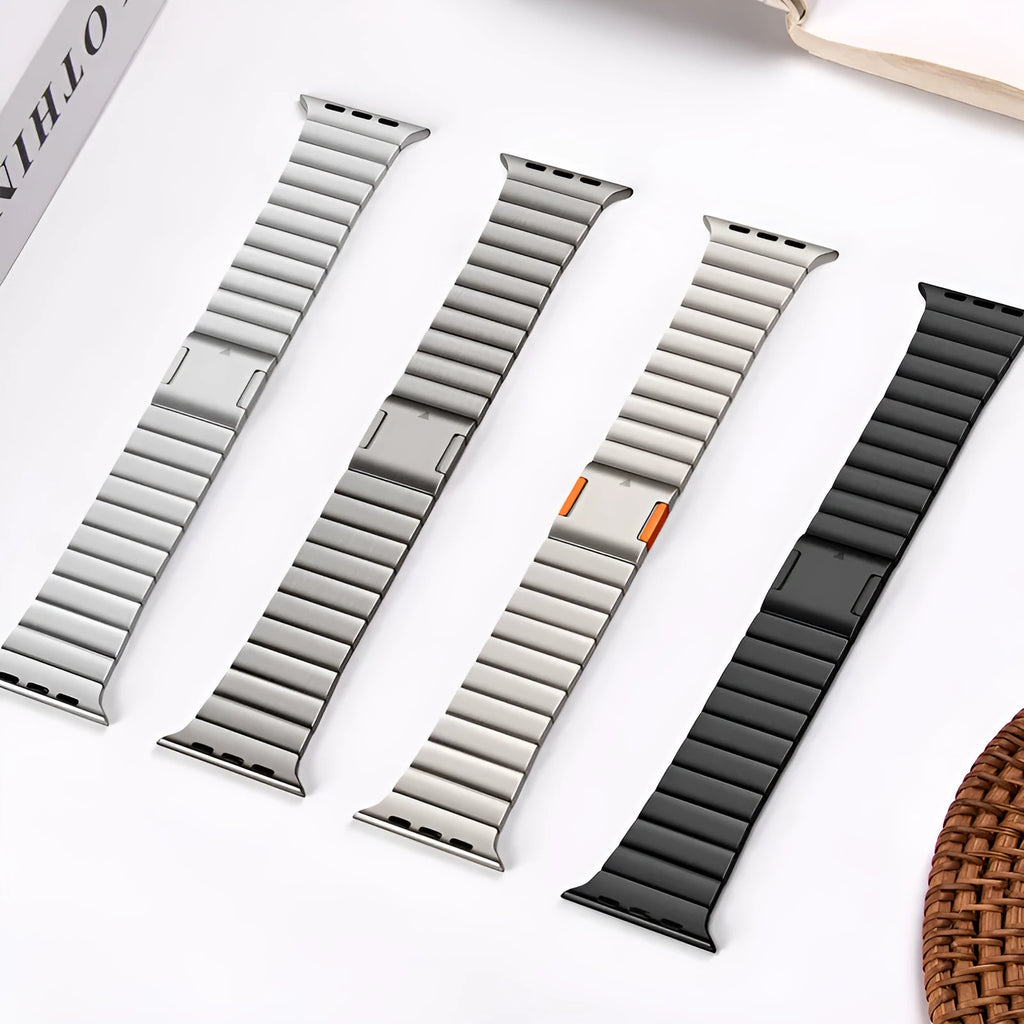 Stainless steel magnetic buckle watch strap for Apple iPhone in silver colour