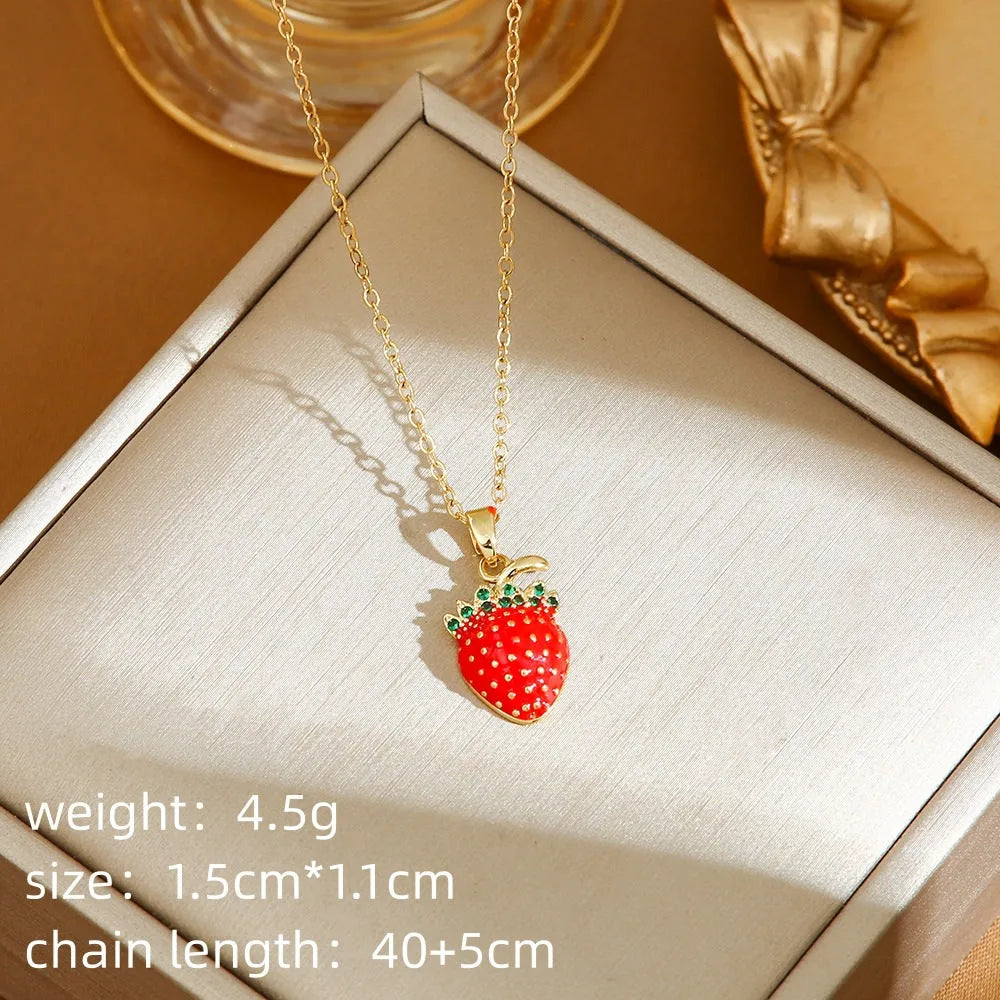 Women's titanium steel necklace with delicate indie cherry pendant on O-ring chain