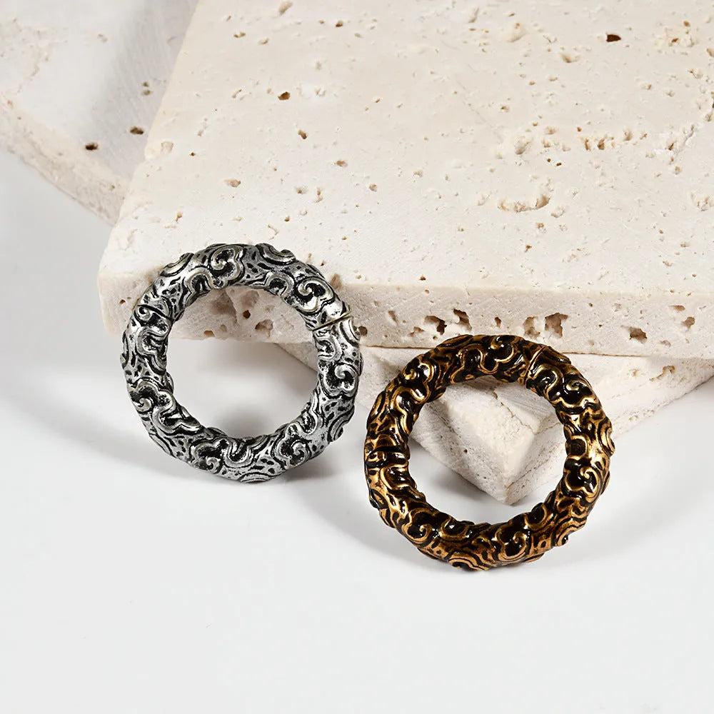 Stainless steel geometric totem pattern earrings with electroplated finish in silver tone