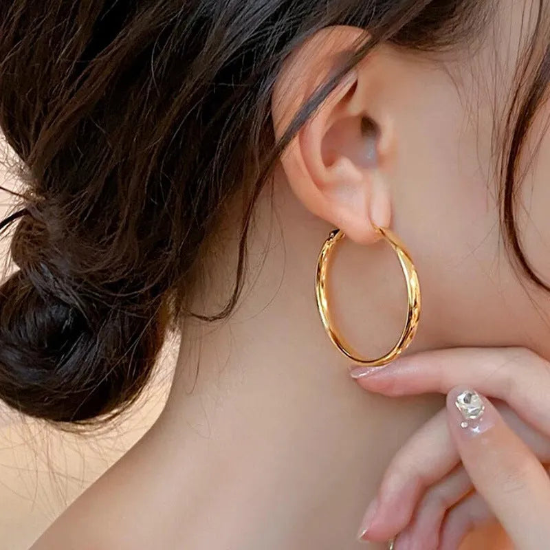 40mm diameter metal circle earrings in gold or silver electroplated finish