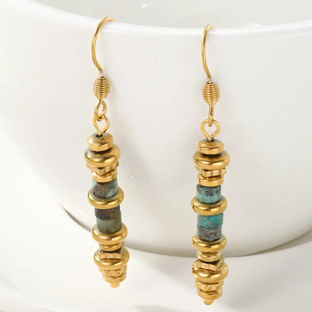 Titanium steel geometric dangle earrings with 18K purity plating in colour SE22101520