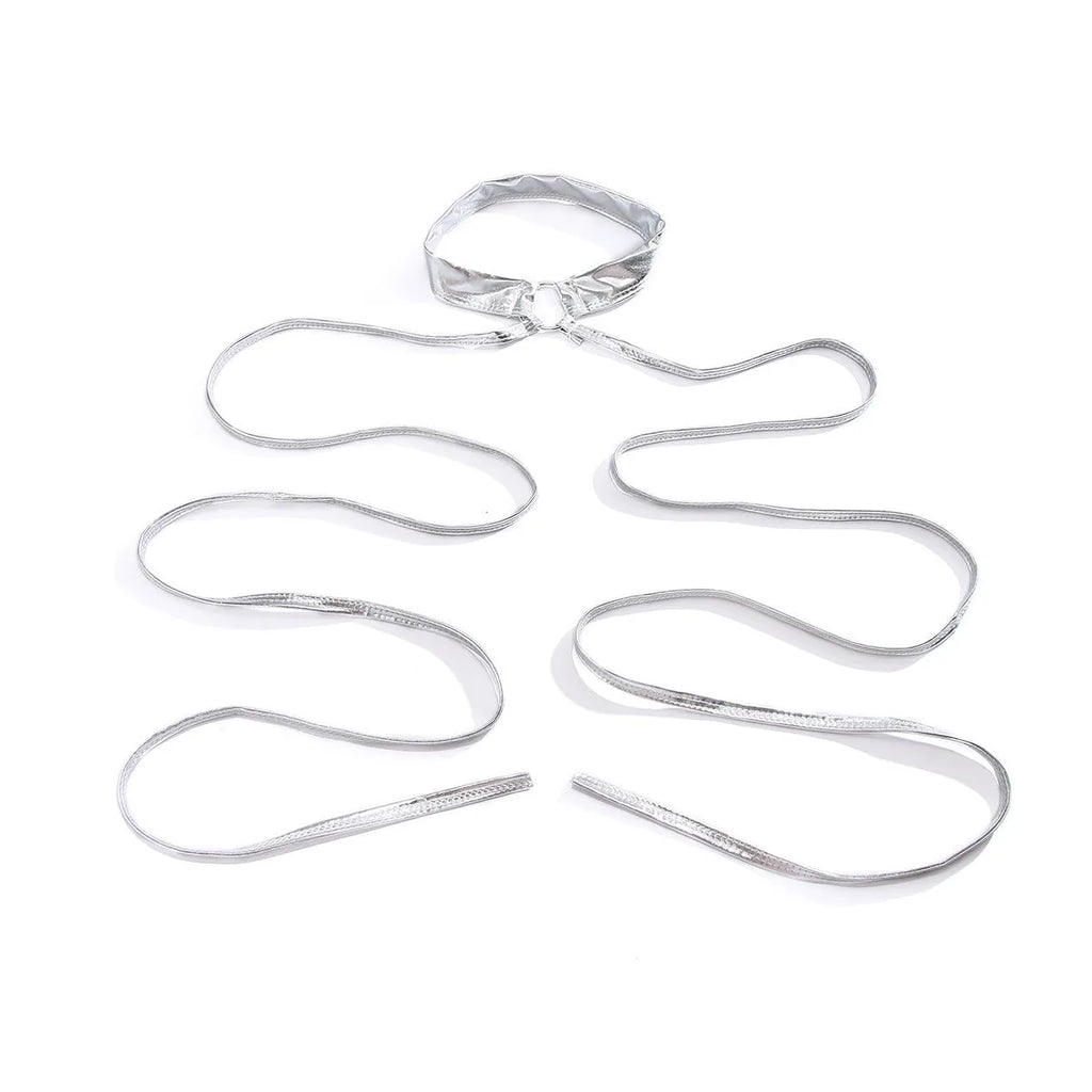 Silver alloy thigh chain with geometric shape and lace-up cross design for adjustable fit