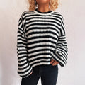 Women's vintage stripe loose fit pullover sweater in polyester fabric