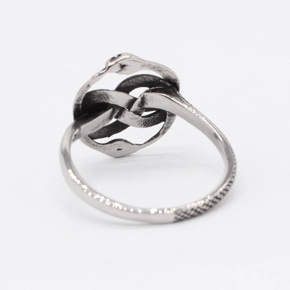 Titanium steel double snake ring with retro design in steel colour