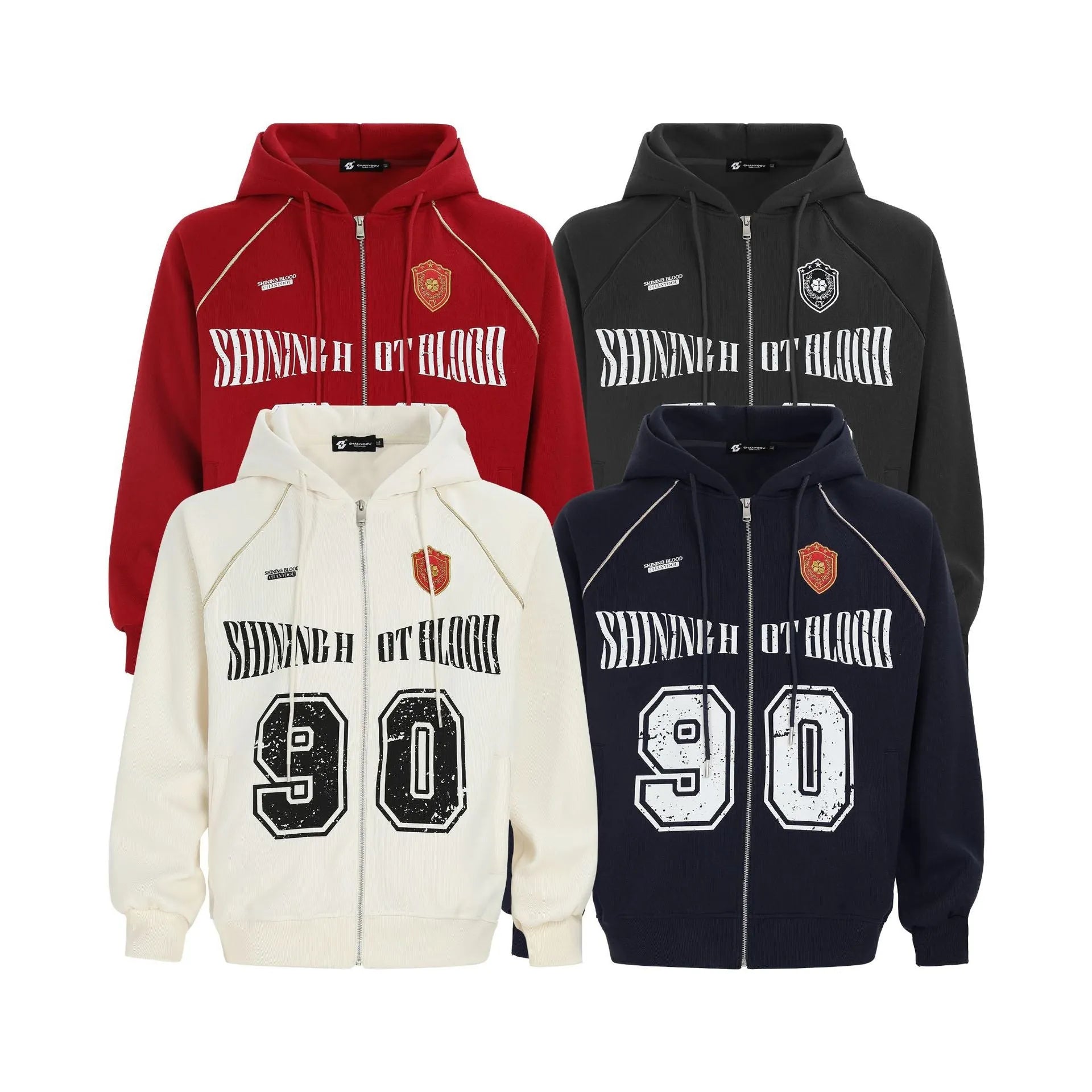 Women's American retro style cotton blend jacket with embroidered letters, loose fit, and hood