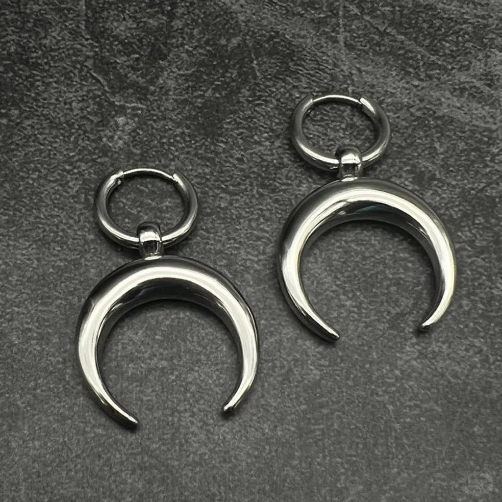 Silver 18K gold plated alloy gothic moon ear clip earrings with geometric punk style for women