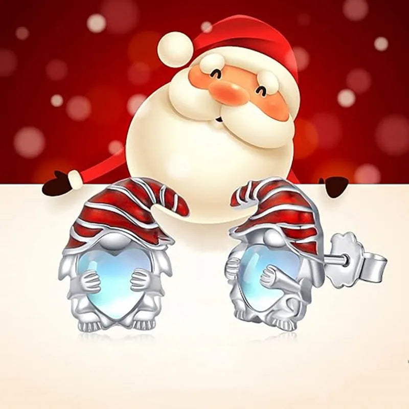 Women's heart-shaped Santa Claus design earrings with electroplated white gold colour finish