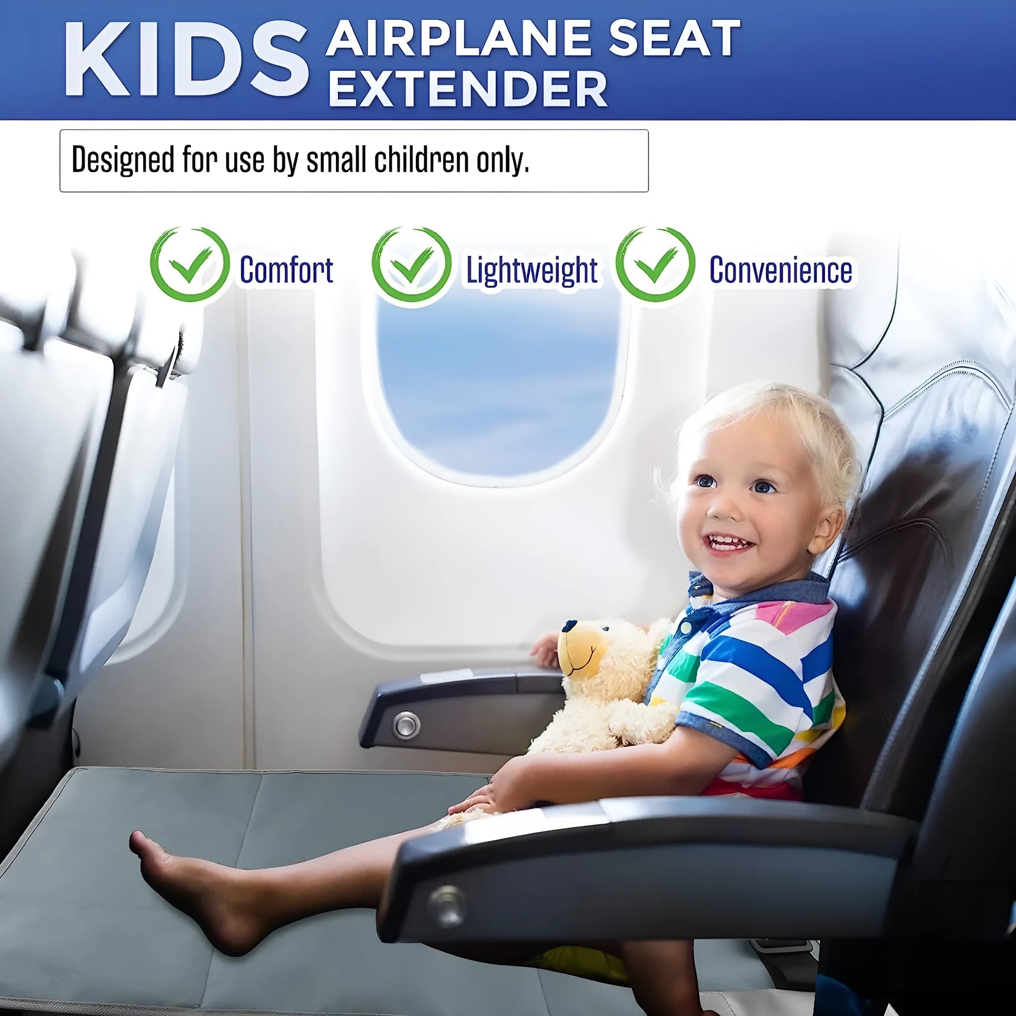 Portable children's aircraft pedal seat extender in nylon with drawstring pocket