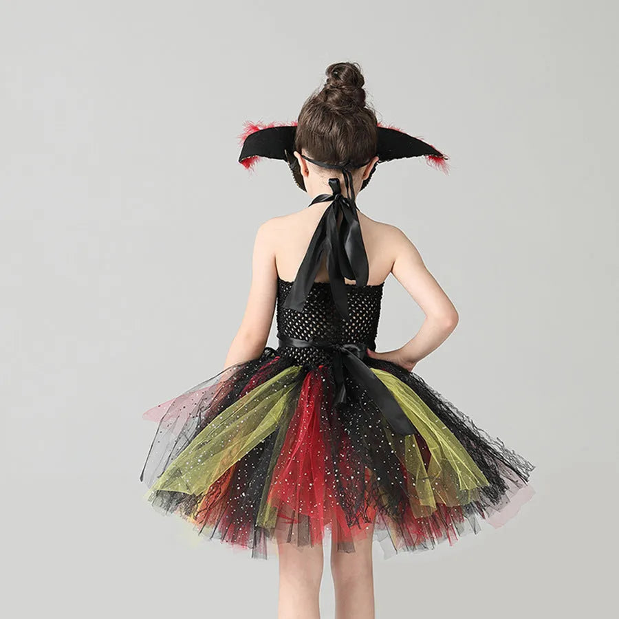 Girls pirate costume dress with sequin decoration and mesh sleeves for Halloween