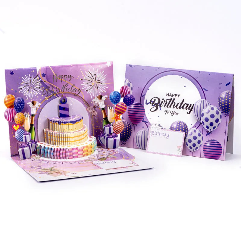 Light Music Blowing 3D cake greeting card with Chinese ink style and pop-up design