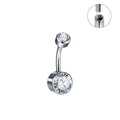 Titanium double-headed zircon navel stud in geometric shape on white background.