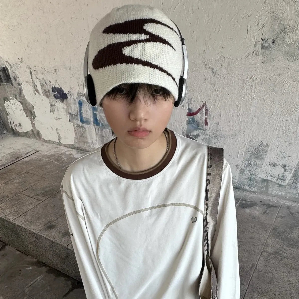 Medium acrylic fibre knitted beanie hat in black grey or white for autumn winter spring seasons